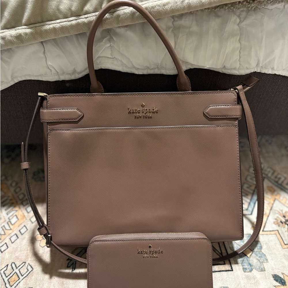 Kate Spade Taupe Leather Handbag and Wallet